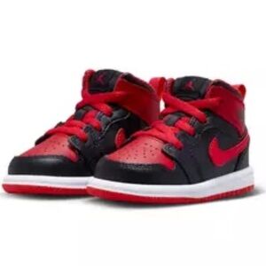 Jordan 1 Mid "Black/Fire Red/White"  Boys' Shoe